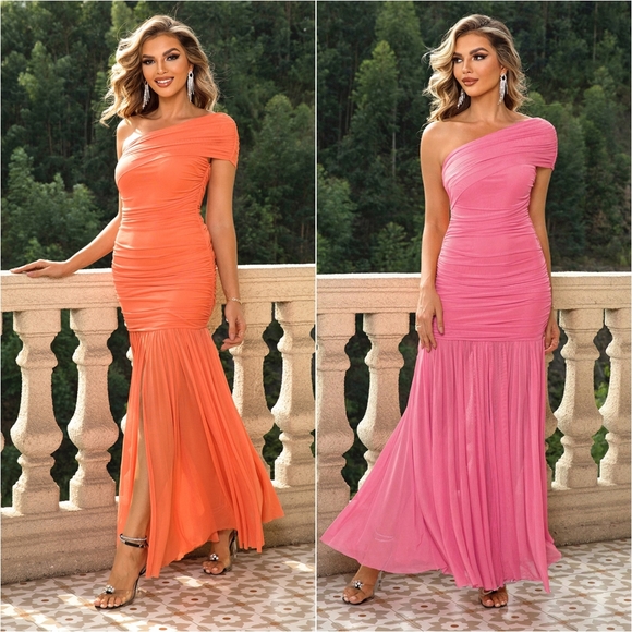 Radiant Royalty One-Shoulder Ruched Dress - Orange - Picture 12 of 12